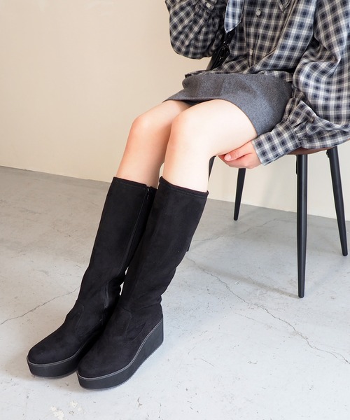 byあしながおじさん（バイアシナガオジサン）の「軽量│厚底ウエッジロングブーツ　8980757（ブーツ・レディース・ブラック系その他/ブラック・24.5cm/24.0cm/23.5cm/23.0cm/22.5cm）」の7枚目の写真