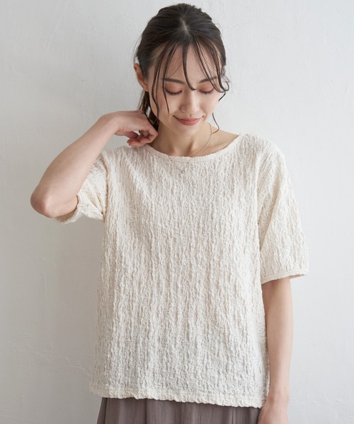 ikka(イッカ)の「フクレ半袖プルオーバー(Tシャツ/カットソー・レディース・ブラック/ライトベージュ/ブルー・M/L/S)」の7枚目の写真