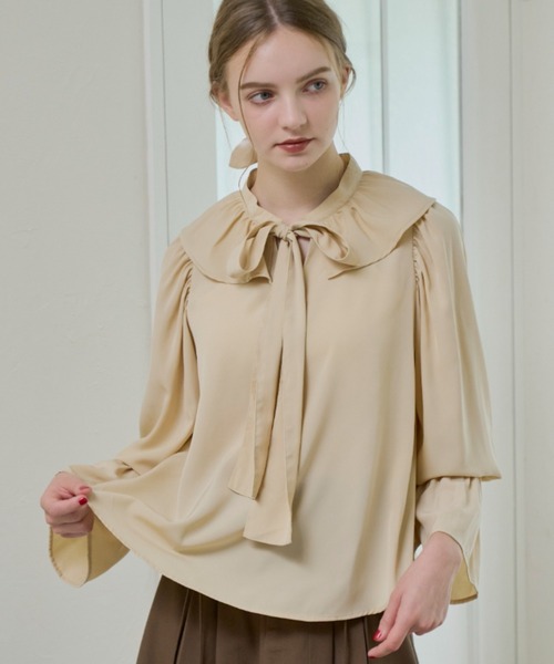 idem（イデム）の「bowtie ribbon frill blouse/ボウタイリボンフリルブラウス（シャツ/ブラウス・レディース・アイボリー/クリーム/ネイビー・FREE）」の12枚目の写真