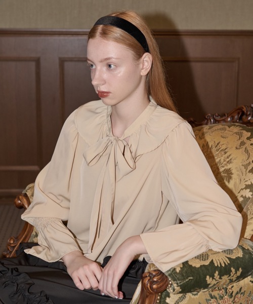 idem（イデム）の「bowtie ribbon frill blouse/ボウタイリボンフリルブラウス（シャツ/ブラウス・レディース・アイボリー/クリーム/ネイビー・FREE）」の9枚目の写真