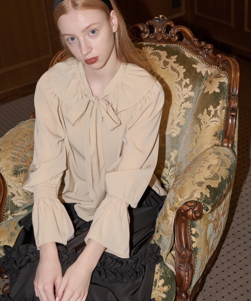 idem（イデム）の「bowtie ribbon frill blouse/ボウタイリボンフリルブラウス（シャツ/ブラウス・レディース・アイボリー/クリーム/ネイビー・FREE）」の10枚目の写真