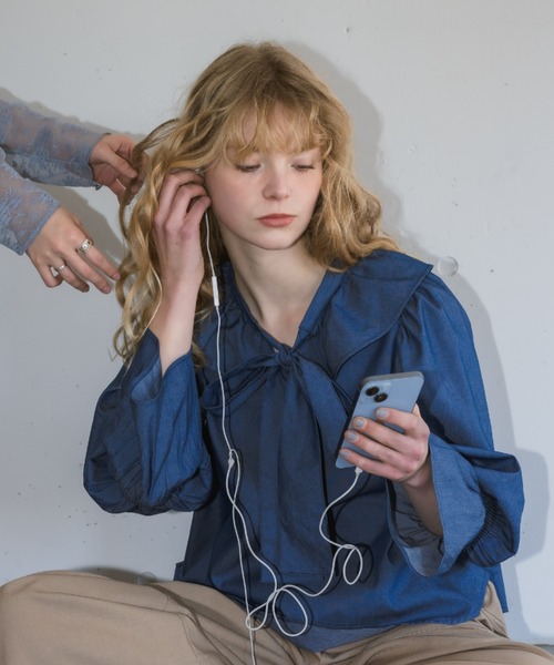 idem（イデム）の「bowtie ribbon frill blouse/ボウタイリボンフリルブラウス（シャツ/ブラウス・レディース・アイボリー/クリーム/ネイビー・FREE）」の20枚目の写真