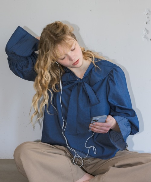 idem（イデム）の「bowtie ribbon frill blouse/ボウタイリボンフリルブラウス（シャツ/ブラウス・レディース・アイボリー/クリーム/ネイビー・FREE）」の21枚目の写真