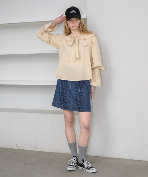 idem（イデム）の「bowtie ribbon frill blouse/ボウタイリボンフリルブラウス（シャツ/ブラウス・レディース・アイボリー/クリーム/ネイビー・FREE）」の18枚目の写真