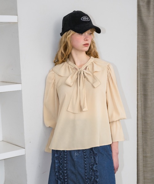 idem（イデム）の「bowtie ribbon frill blouse/ボウタイリボンフリルブラウス（シャツ/ブラウス・レディース・アイボリー/クリーム/ネイビー・FREE）」の17枚目の写真