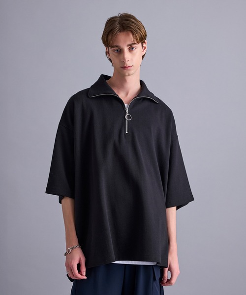 JUNRED（ジュンレッド）の「ドルマンハーフジップTシャツ（Tシャツ/カットソー・メンズ・ブラック/ホワイト・L/M/S）」の2枚目の写真