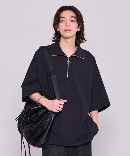 JUNRED（ジュンレッド）の「ドルマンハーフジップTシャツ（Tシャツ/カットソー・メンズ・ブラック/ホワイト・L/M/S）」の3枚目の写真