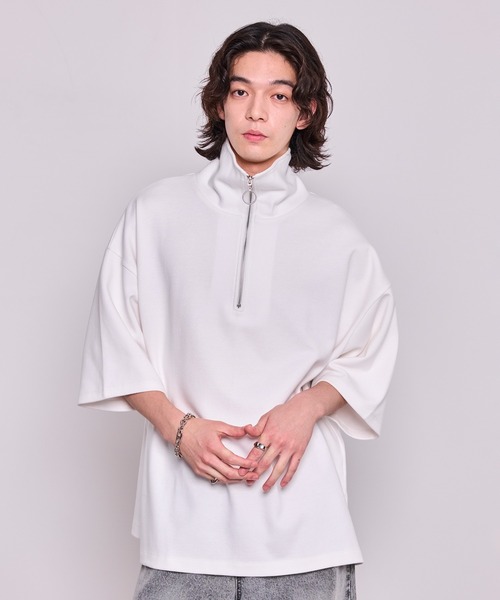 JUNRED（ジュンレッド）の「ドルマンハーフジップTシャツ（Tシャツ/カットソー・メンズ・ブラック/ホワイト・L/M/S）」の6枚目の写真