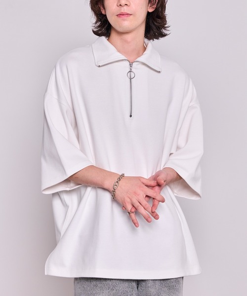 JUNRED（ジュンレッド）の「ドルマンハーフジップTシャツ（Tシャツ/カットソー・メンズ・ブラック/ホワイト・L/M/S）」の8枚目の写真