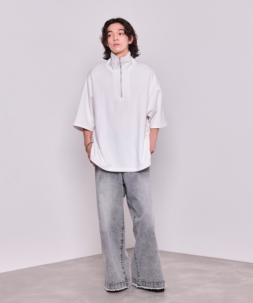 JUNRED（ジュンレッド）の「ドルマンハーフジップTシャツ（Tシャツ/カットソー・メンズ・ブラック/ホワイト・L/M/S）」の13枚目の写真