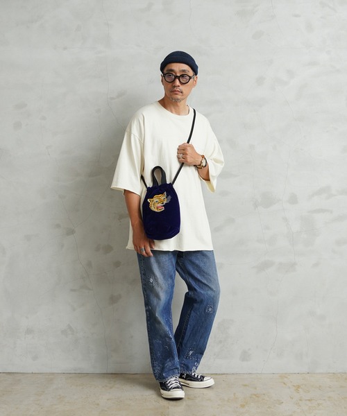 HOUSTON（ヒューストン）の「HOUSTON ヒューストン 6874 VELVETEEN EFFECT BAG 刺繍別珍 エフェクツバッグ「TIGER」（ショルダーバッグ・メンズ・ブラック/ネイビー/ミント・FREE）」の4枚目の写真