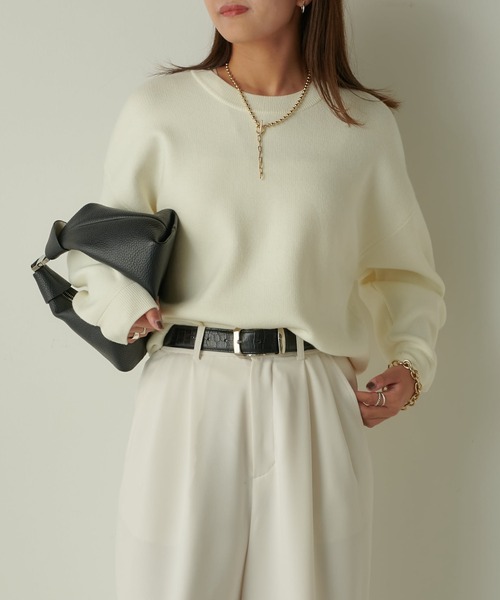 Lui's（ルイス）の「ウォッシャブルベーシックニット（ニット/セーター・レディース・ブラック/オフホワイト/ピンク・FREE）」の4枚目の写真