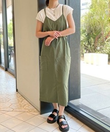《ミリタリー×ドロスト》レディース キャミワンピース ポケット付き 体型カバー 春夏秋