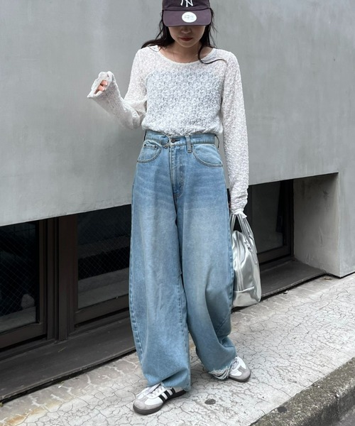 CIAOPANIC TYPY（チャオパニックティピー）の「【新色登場】フラワージャガード風レーストップス（Tシャツ/カットソー・レディース・ホワイト/アイボリー/ブラック/カーキ/サックスブルー/オレンジ・ONE SIZE）」の14枚目の写真