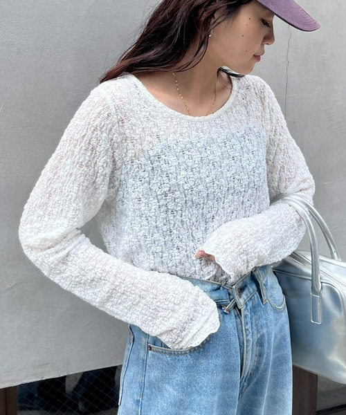 CIAOPANIC TYPY（チャオパニックティピー）の「【新色登場】フラワージャガード風レーストップス（Tシャツ/カットソー・レディース・ホワイト/アイボリー/ブラック/カーキ/サックスブルー/オレンジ・ONE SIZE）」の13枚目の写真