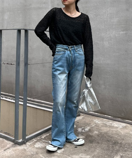 CIAOPANIC TYPY（チャオパニックティピー）の「【新色登場】フラワージャガード風レーストップス（Tシャツ/カットソー・レディース・ホワイト/アイボリー/ブラック/カーキ/サックスブルー/オレンジ・ONE SIZE）」の11枚目の写真