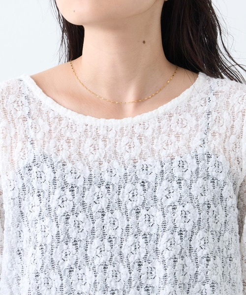 CIAOPANIC TYPY（チャオパニックティピー）の「【新色登場】フラワージャガード風レーストップス（Tシャツ/カットソー・レディース・ホワイト/アイボリー/ブラック/カーキ/サックスブルー/オレンジ・ONE SIZE）」の15枚目の写真