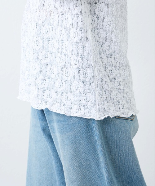 CIAOPANIC TYPY（チャオパニックティピー）の「【新色登場】フラワージャガード風レーストップス（Tシャツ/カットソー・レディース・ホワイト/アイボリー/ブラック/カーキ/サックスブルー/オレンジ・ONE SIZE）」の17枚目の写真