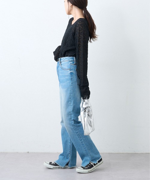 CIAOPANIC TYPY（チャオパニックティピー）の「【新色登場】フラワージャガード風レーストップス（Tシャツ/カットソー・レディース・ホワイト/アイボリー/ブラック/カーキ/サックスブルー/オレンジ・ONE SIZE）」の21枚目の写真