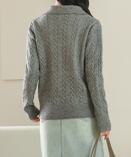 Lace Ladies(レースレディース)の「ハーフジップ ケーブル ニット 長袖 プルオーバー(ニット/セーター・レディース・ベージュ/ピンク/グレー/ブラック・FREE)」の12枚目の写真