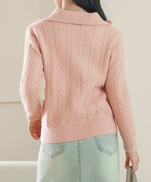 Lace Ladies(レースレディース)の「ハーフジップ ケーブル ニット 長袖 プルオーバー(ニット/セーター・レディース・ベージュ/ピンク/グレー/ブラック・FREE)」の19枚目の写真