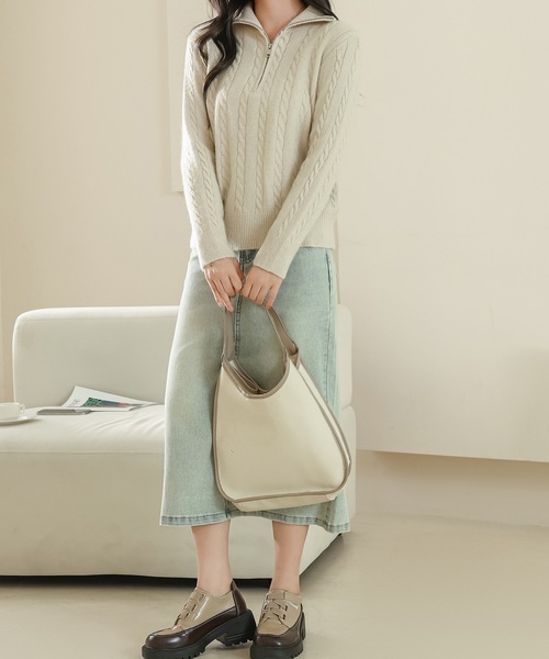 Lace Ladies(レースレディース)の「ハーフジップ ケーブル ニット 長袖 プルオーバー(ニット/セーター・レディース・ベージュ/ピンク/グレー/ブラック・FREE)」の20枚目の写真