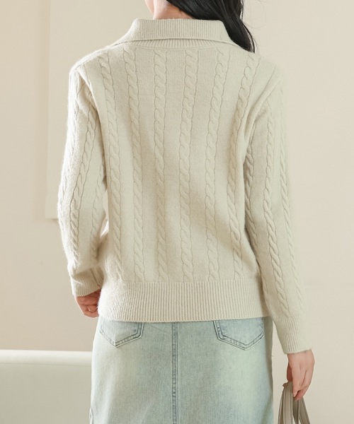 Lace Ladies(レースレディース)の「ハーフジップ ケーブル ニット 長袖 プルオーバー(ニット/セーター・レディース・ベージュ/ピンク/グレー/ブラック・FREE)」の22枚目の写真