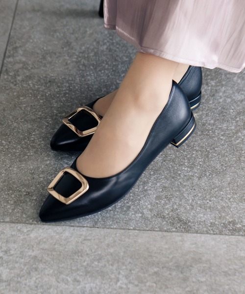 ぽん　HIMIKO オリジナルバックルローヒールパンプス SALE】【WEB限定デザイン】バックルデザインローヒールパンプス