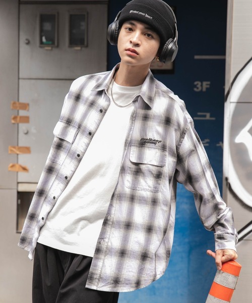 WEGO（ウィゴー）の「WEGO/オンブレチェックグラフィックシャツ（シャツ/ブラウス・メンズ・ブラック系その他2/ホワイト系その他2・LARGE/MEDIUM）」の9枚目の写真