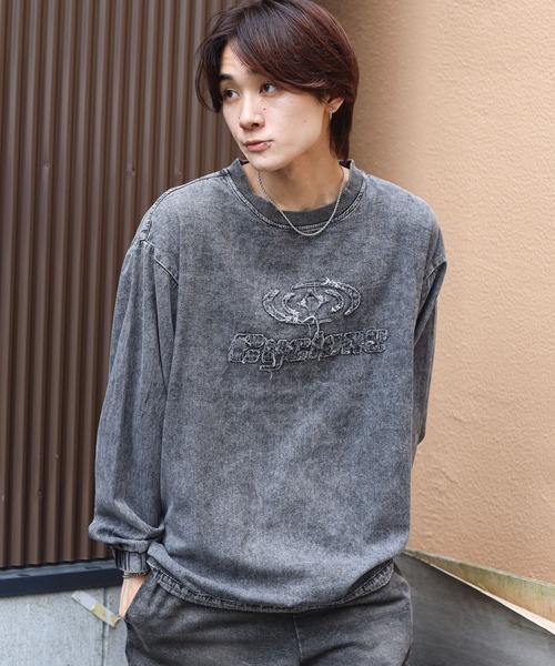 SPINNS（スピンズ）の「グランジ/ヴィンテージライクデニムプルオーバートップス/サークルロゴ（スウェット・メンズ・ブルー系その他/ブラック系その他・ONESIZE）」の3枚目の写真