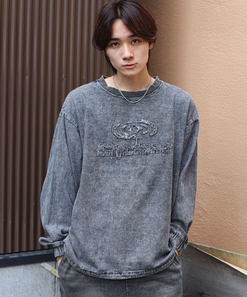 SPINNS（スピンズ）の「グランジ/ヴィンテージライクデニムプルオーバートップス/サークルロゴ（スウェット・メンズ・ブルー系その他/ブラック系その他・ONESIZE）」の4枚目の写真