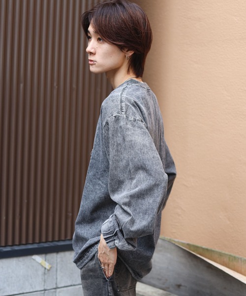 SPINNS（スピンズ）の「グランジ/ヴィンテージライクデニムプルオーバートップス/サークルロゴ（スウェット・メンズ・ブルー系その他/ブラック系その他・ONESIZE）」の6枚目の写真