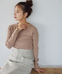 mysty woman | 【WEB限定】袖ボタンクルーネックニット　147762(ニット/セーター)