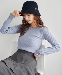 mysty woman | 【WEB限定】袖ボタンクルーネックニット　147762(ニット/セーター)