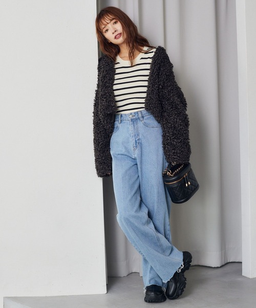 mysty woman（ミスティウーマン）の「【WEB限定】袖ボタンクルーネックニット　147762（ニット/セーター・レディース・ブラウン/ホワイト系その他/レッド/ピンク/グレイッシュブルー/グレー/オフホワイト/ブラック・FREE）」の10枚目の写真