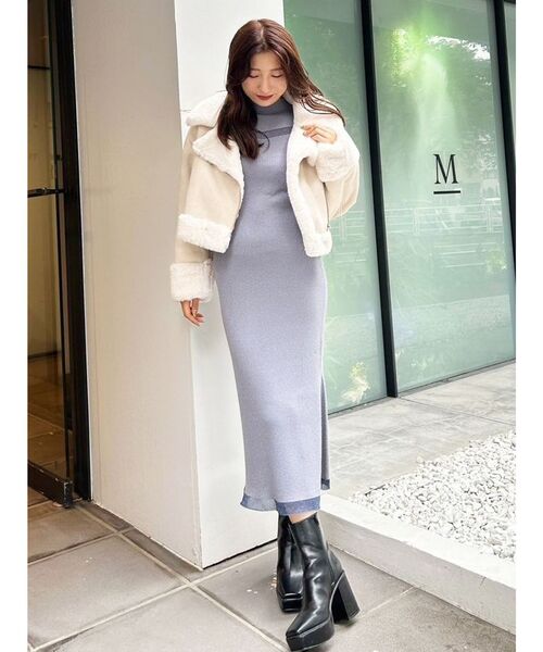 MERCURYDUO(マーキュリーデュオ)の「フェイクムートンボンバージャケット(ムートンコート・レディース・チャコールグレー/ライトグレー/ベージュ/アイボリー・MEDIUM/SMALL)」の14枚目の写真