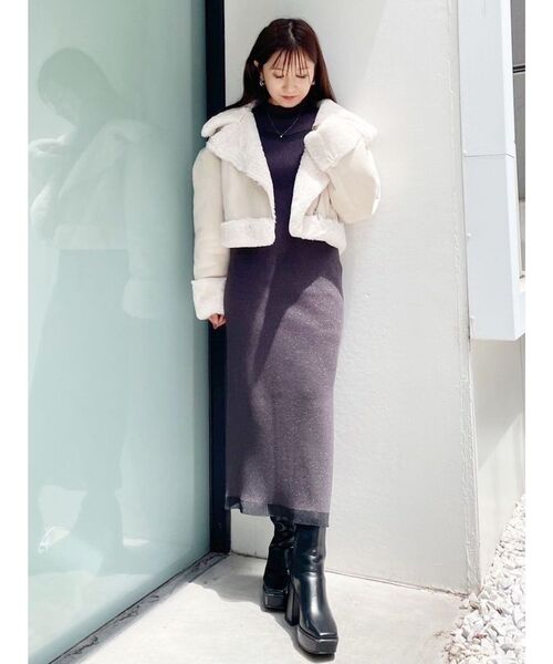 MERCURYDUO(マーキュリーデュオ)の「フェイクムートンボンバージャケット(ムートンコート・レディース・チャコールグレー/ライトグレー/ベージュ/アイボリー・MEDIUM/SMALL)」の18枚目の写真