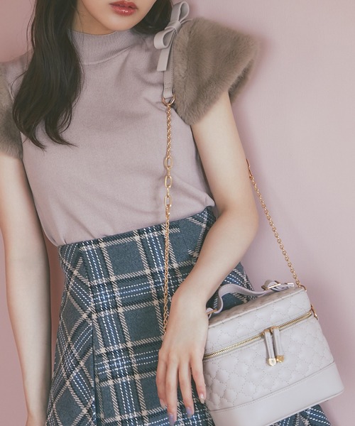 tocco closet リボンショルダー付きバニティバッグ グレイッシュピンク tocco closet リボンショルダー付きバニティバッグ グレイッシュ