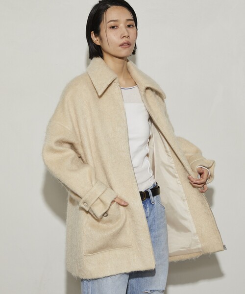 Firsthand(ファーストハンド)の「Firsthand/ファーストハンド リサイクルシャギーZIPコート / スタンドミドルコート / オーバーサイズミドルコート(ステンカラーコート・レディース・チャコールグレー/ベージュ/ピンク/その他・FREE)」の20枚目の写真