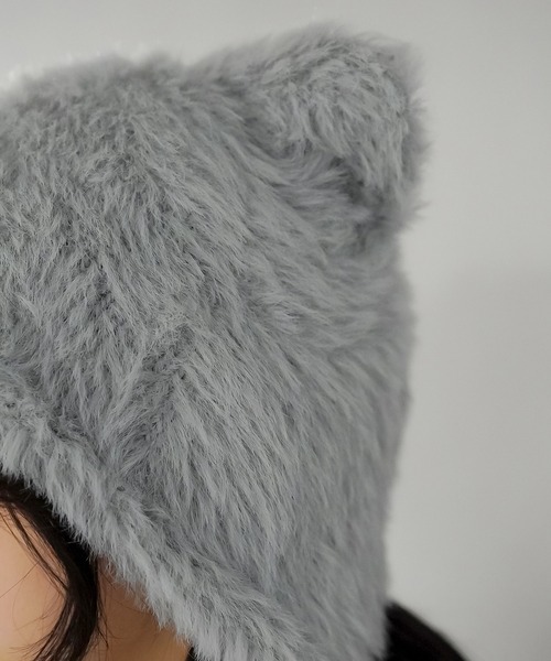 SPINNS（スピンズ）の「ねこ耳ファーニットキャップ（ニットキャップ/ビーニー・レディース・ホワイト/ブラック/グレー・ONESIZE）」の5枚目の写真