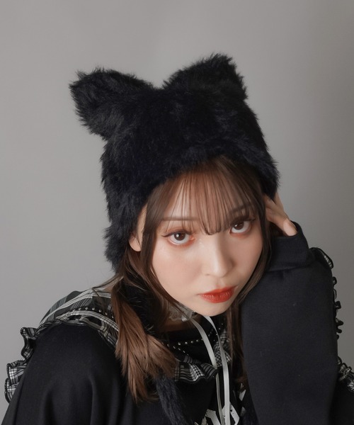 SPINNS（スピンズ）の「ねこ耳ファーニットキャップ（ニットキャップ/ビーニー・レディース・ホワイト/ブラック/グレー・ONESIZE）」の8枚目の写真