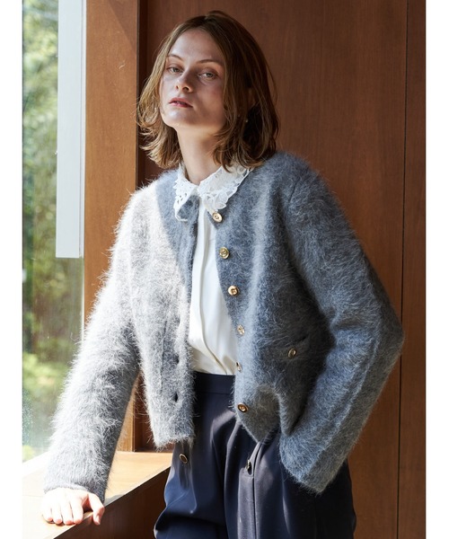 美品 TONAL アンゴラニットジャケット グレー カーディガン 金ボタン TONAL（トーナル）の「アンゴラニットジャケット（ニット