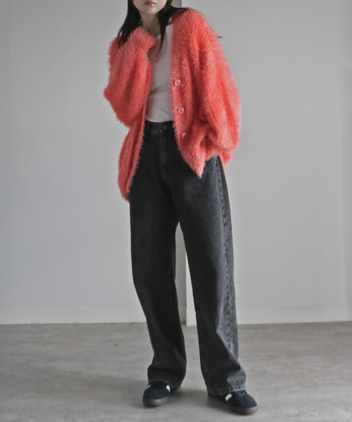 光沢フェザールーズシルエットニットカーディガン（カーディガン