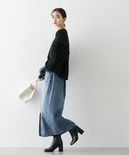 nissen（ニッセン）の「フロントスリットデニムスカート（スカート・レディース・ネイビー/ブルー・LL/S/M/L）」の14枚目の写真