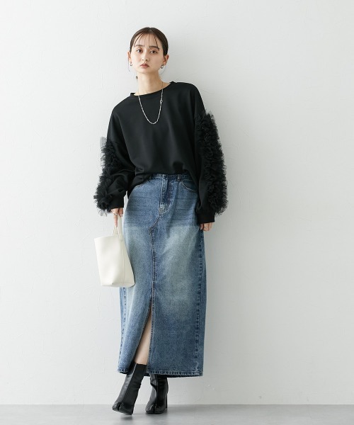 nissen（ニッセン）の「フロントスリットデニムスカート（スカート・レディース・ネイビー/ブルー・LL/S/M/L）」の15枚目の写真