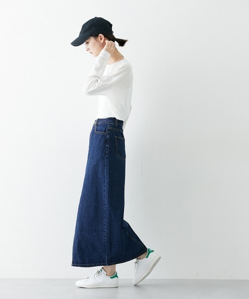 nissen（ニッセン）の「フロントスリットデニムスカート（スカート・レディース・ネイビー/ブルー・LL/S/M/L）」の5枚目の写真