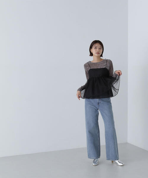 NATURAL BEAUTY BASIC（ナチュラルビューティーベーシック）の「◇ドットシアーキャミソール（キャミソール・レディース・ブラック/グレー/ベージュ・FREE）」の7枚目の写真