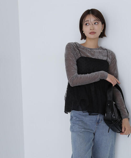 NATURAL BEAUTY BASIC（ナチュラルビューティーベーシック）の「◇ドットシアーキャミソール（キャミソール・レディース・ブラック/グレー/ベージュ・FREE）」の8枚目の写真