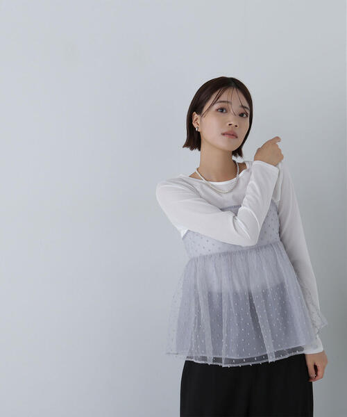 NATURAL BEAUTY BASIC（ナチュラルビューティーベーシック）の「◇ドットシアーキャミソール（キャミソール・レディース・ブラック/グレー/ベージュ・FREE）」の14枚目の写真