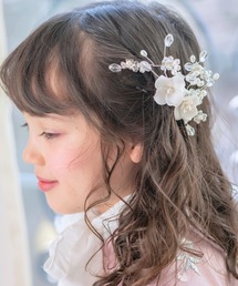ホワイトフラワービジューヘアコーム